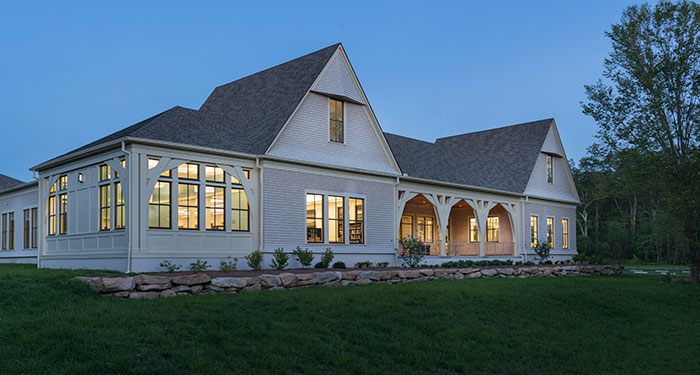 one side of the tiverton public library at night